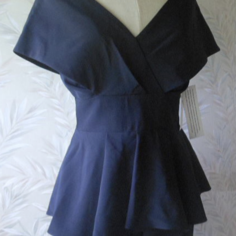 Aidan Mattox Shawl Neckline Peplum Navy Long Formal Dress Size 4 NWT MSRP $395 - Picture 4 of 14